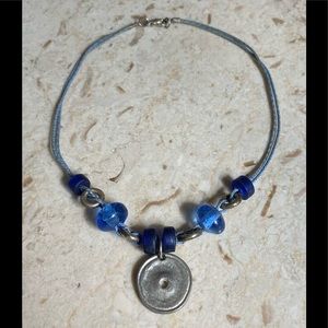 C. Stein Blue Glass Silver Tone Pendant & Rope Necklace